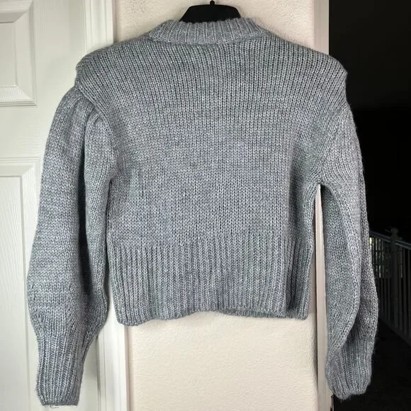 Paris Graphic Cropped Long Sleeve Sweater Women’s Grey Size Small #594 - Picture 3 of 12